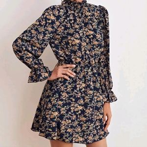 Brand new high neck floral ruffle sleeve dress